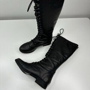 Madden Girl Women's Black Saalute Mid-Calf Tie Up Zip Combat‎ Boots US 8